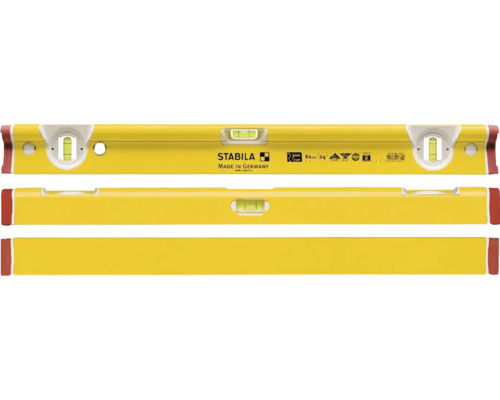 Gelbe Wasserwaage mit drei Libellen und Stabila Logo