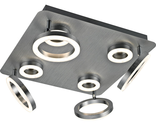 Quadratische Deckenleuchte mit fünf ringförmigen LED-Leuchten