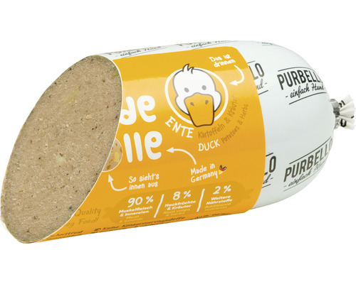 Saucisse pour chien PurBello au canard, coupée