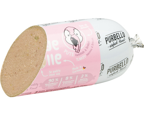Saucisse pour chien PurBello dinde avec pommes de terre et brocoli en coupe