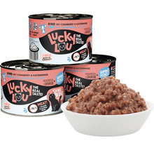 Aliment pour chat Lucky Lou au boeuf, canneberges et cataire en conserve
