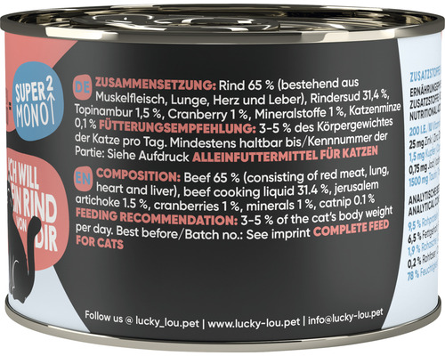 Lucky Lou Aliments complets pour chats Boeuf Composition