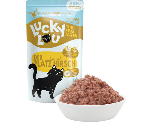 Lucky Lou nourriture pour chats volaille et cerf avec pomme