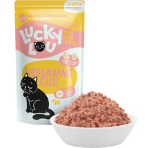 Lucky Lou nourriture pour chat volaille et agneau à la poire en sachet avec bol
