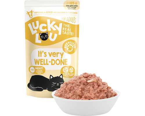 Lucky Lou nourriture pour chats volaille et bœuf avec céleri et chicorée pour chats adultes
