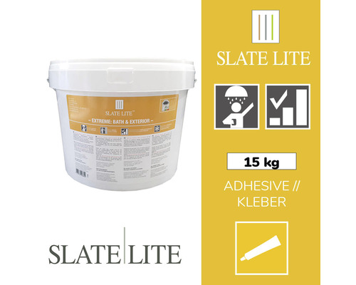 Slate-Lite einkomponentiger Klebstoff Extreme Bath 15 kg Eimer Eimer mit 15 kg Klebstoff für Bad und Aussenbereich
