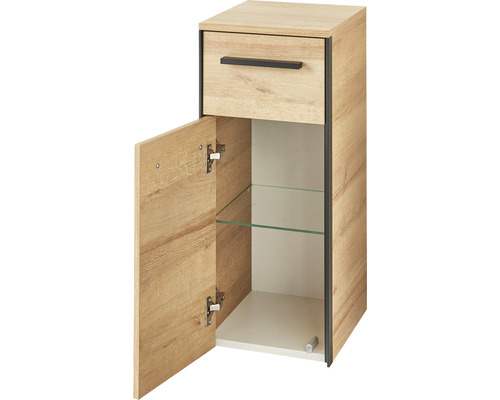 Armoire de salle de bain avec tiroir, porte et étagères en verre