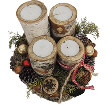 Composition de l'Avent Ø 20 cm avec 4 bougies chauffe-plat petit sur tranche en bois de bouleau-thumb-2