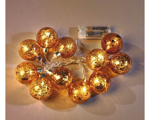 Guirlande lumineuse à boules en verre cuivré Lafiora 10 LED couleur d'éclairage blanc chaud avec fonction de minuterie