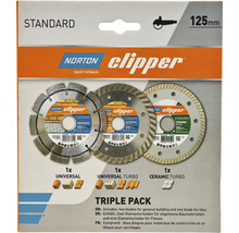 Jeu de disques diamantés Norton Clipper Standard Ø 125x22,23 mm avec 3x disques à tronçonner diamantés