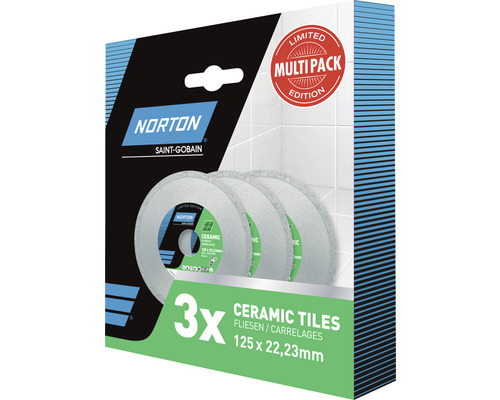 Norton Clipper Diamantscheiben-Set Keramik Ø 125x22,23 mm inkl. 3x Diamanttrennscheiben