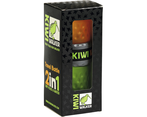 Bouteille de voyage 2-en-1 Kiwi Walker pour nourriture sèche et eau dans son emballage