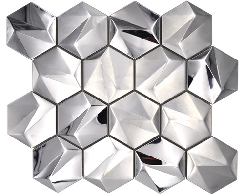 Mosaïque en métal HXM 40SB hexagone 3D acier titane brillant 25,7x29,7cm Mosaïque en métal HXM 40SB hexagone 3D acier titane brillant 25,7x29,7cm