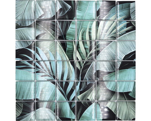 Mosaïque de verre XCM RF05 carré Crystal Rain Forest mix green/black 29,8x29,8cm