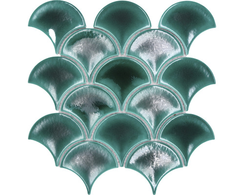 Écailles mosaïque en céramique FS IC5 éventail Ice Crackle dark green 25,9x27,3cm