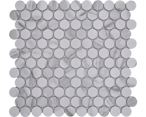 Mosaïque céramique bouton CRG bouton Carrara 31,2x33cm Mosaïque en marbre avec des éléments ronds