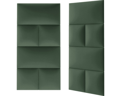 Deux panneaux acoustiques verts avec des éléments rectangulaires