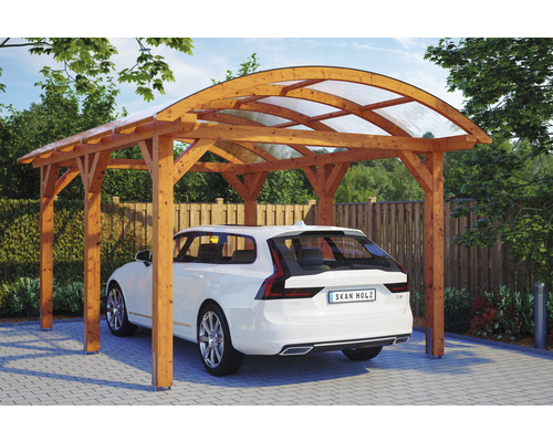 Carport Skanholz Franken avec ancrage pour poteaux 376 x 541 cm chêne clair