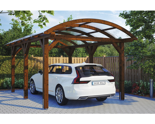 Carport Skanholz Franken avec ancrage pour poteaux 376 x 541 cm noyer