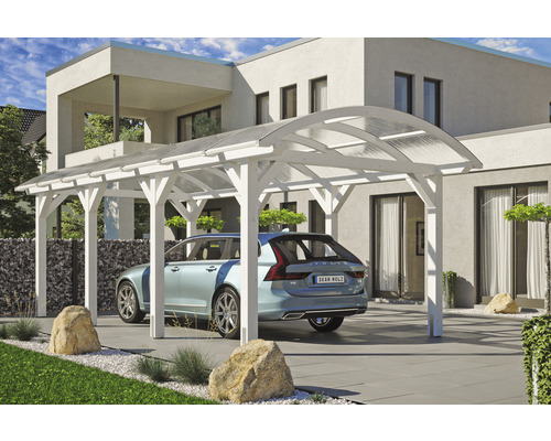 Carport Skanholz Franken avec ancrage pour poteaux 376 x 755 cm blanc