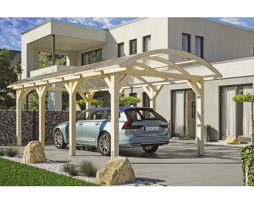 Carport Skanholz Franken avec ancrage pour poteaux 376 x 755 cm bois