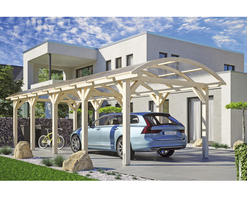 Carport Skanholz Franken avec ancrage pour poteaux 376 x 969 cm bois