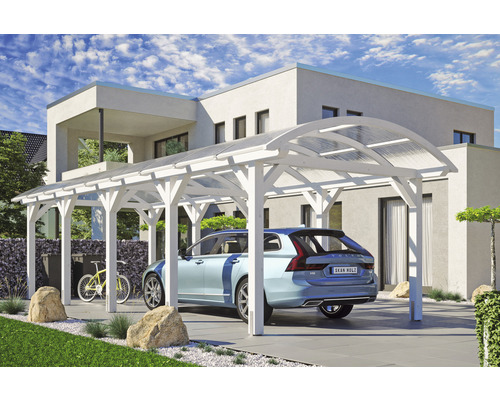 Carport Skanholz Franken avec ancrage pour poteaux 376 x 969 cm blanc