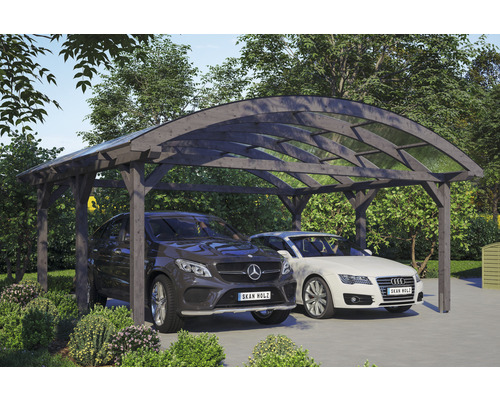 Carport double 2 voitures Skanholz Franken avec ancrage pour poteaux 635 x 541 cm ardoise