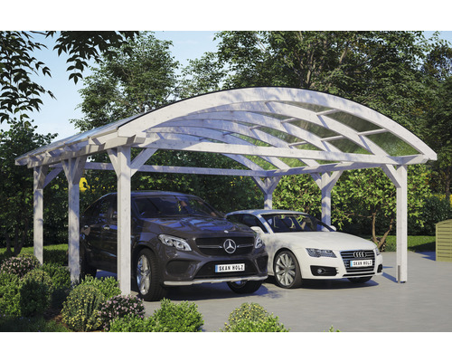 Carport double 2 voitures Skanholz Franken avec ancrage pour poteaux 635 x 541 cm blanc