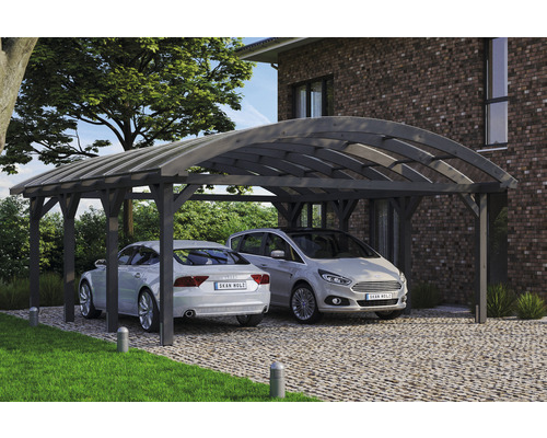 Carport double 2 voitures Skanholz Franken avec ancrage pour poteaux 635 x 755 cm ardoise