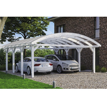 Carport double 2 voitures Skanholz Franken avec ancrage pour poteaux 635 x 755 cm blanc