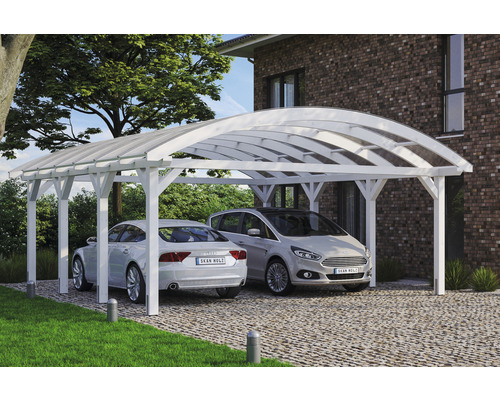 Carport double 2 voitures Skanholz Franken avec ancrage pour poteaux 635 x 755 cm blanc