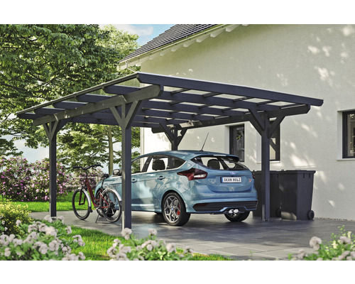 Carport Skanholz Odenwald avec ancrage pour poteaux 428 x 541 cm ardoise