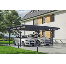Carport double 2 voitures Skanholz Odenwald avec ancrage pour poteaux 640 x 541 cm ardoise