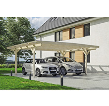 Carport double 2 voitures Skanholz Odenwald avec ancrage pour poteaux 640 x 541 cm bois