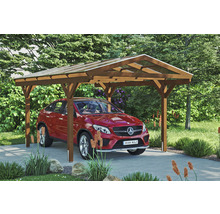 Carport Skanholz Westerwald avec ancrage pour poteaux 362 x 541 cm noyer
