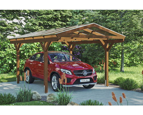 Carport Skanholz Westerwald avec ancrage pour poteaux 362 x 541 cm noyer