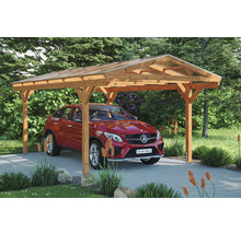 Carport Skanholz Westerwald avec ancrage pour poteaux 362 x 648 cm chêne clair