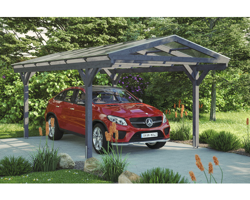 Carport Skanholz Westerwald avec ancrage pour poteaux 362 x 648 cm ardoise