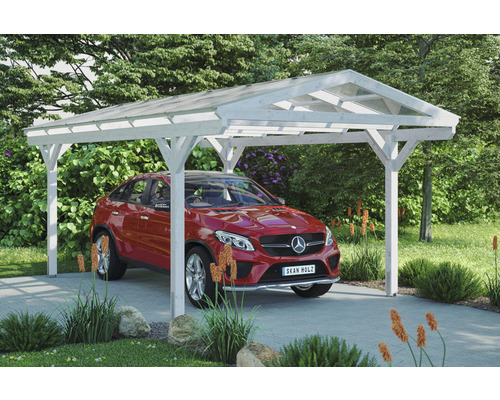 Carport Skanholz Westerwald avec ancrage pour poteaux 362 x 648 cm blanc