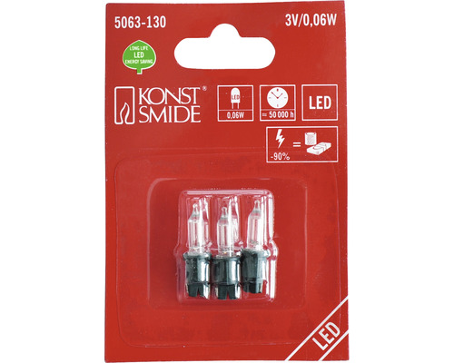 Logo Konstsmide, ampoule LED 3 volts 0,06 watt, durée de vie 50000 heures