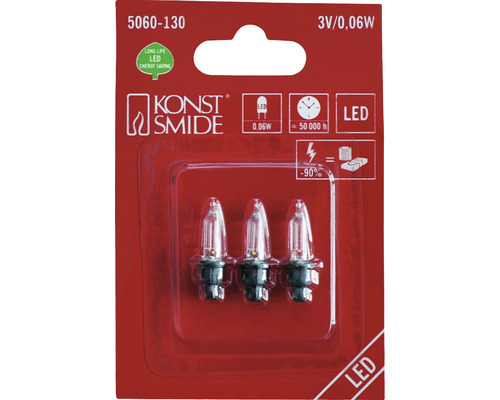 Logo Konstsmide. Trois ampoules LED dans l''emballage