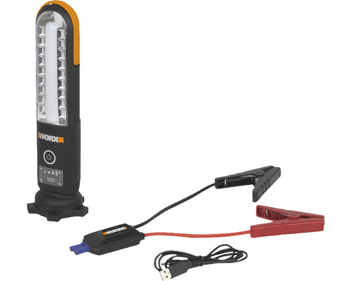 Lampe de travail LED Worx avec pinces de batterie et câble USB