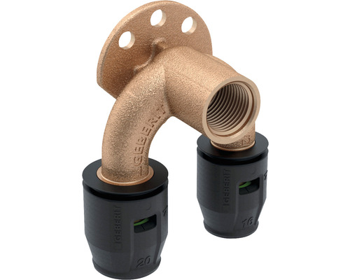 GEBERIT PushFit Doppelanschlusswinkel 90 ° 1/2 Zoll IG x 20 mm x 20 mm 651.274.00.1 Geberit Mapress Übergangsbogen mit Befestigungsflansch und Steckmuffe