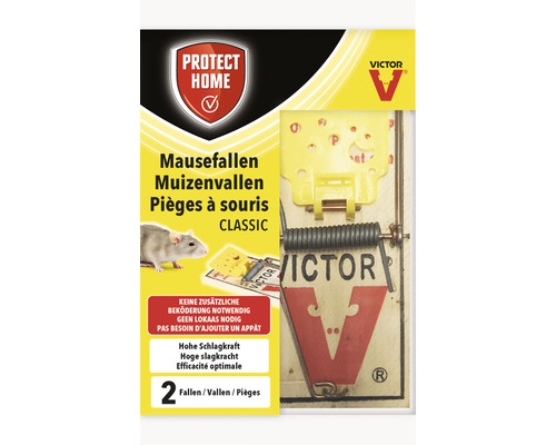 Mausefalle Protect Home Mausefallen Classic Mäusefalle aus Holz zur giftlosen Bekämpfung von Mäusebefall 2 Stück