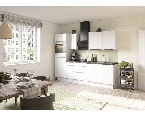 Cuisine complète sans appareils Optifit Arvid986 270 cm blanc brillant démontée variante réversible KCAV 2788OE-8+ Cuisine complète sans appareils Optifit Arvid986 270 cm blanc brillant démontée variante réversible KCAV 2788OE-8+