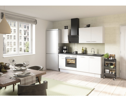 Optifit Küchenzeile mit Geräten Bengt932 210 cm Frontfarbe weiß matt Korpusfarbe weiß zerlegt