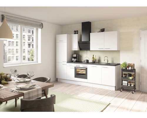 Küchenzeile weiß Geräten HORNBACH Frontfarbe weiß cm matt Bengt932 Luxemburg 270 mit zerlegt Optifit Korpusfarbe -