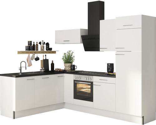Komplette Küchenzeile mit Spüle, Herd und Dunstabzugshaube