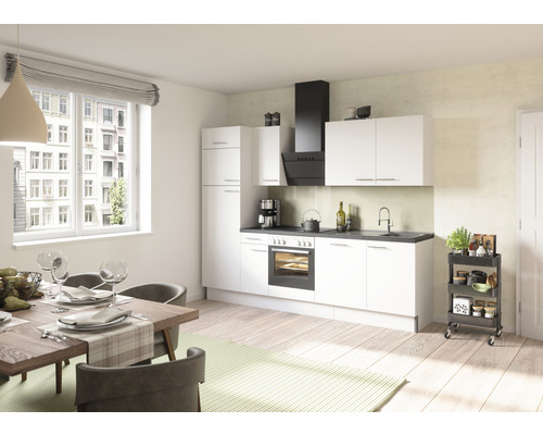 Cuisine complète sans appareils Optifit Bengt932 270 cm blanc mat démontée variante réversible KCBE 2728OE-8+ Cuisine complète sans appareils Optifit Bengt932 270 cm blanc mat démontée variante réversible KCBE 2728OE-8+